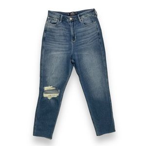 Hollister Size 9R Ultra High-Rise Mom Distressed Stretch Cropped Blue Jeans
